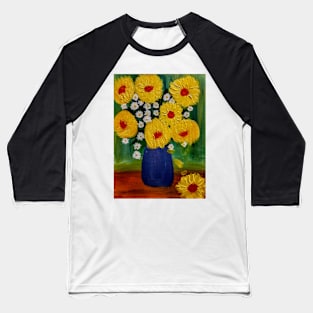 some beautiful sunflowers in a blue vase Baseball T-Shirt